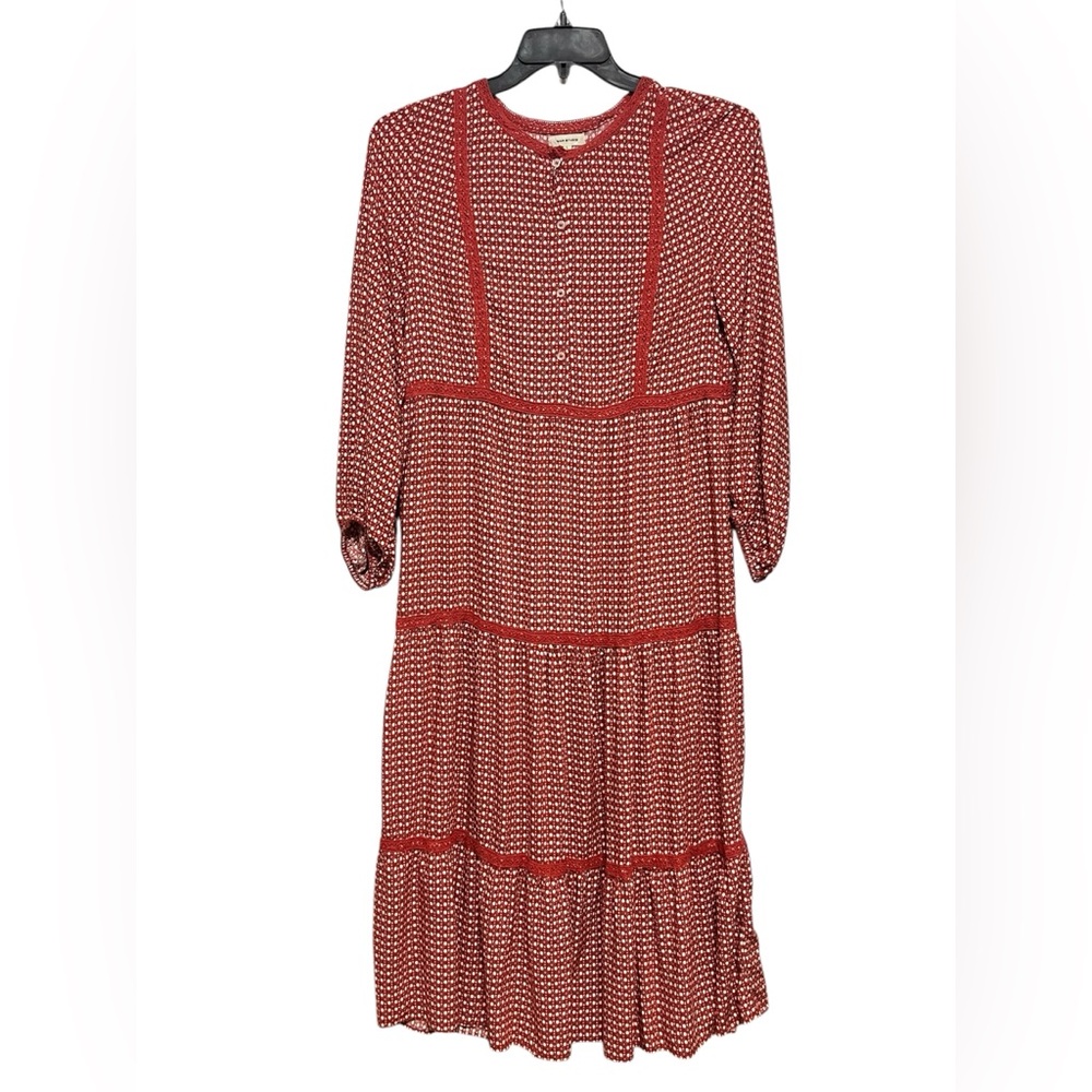 Max Studio Large Boho Summer Button Dress 3/4 Sleeve Stretch Comfort Casual